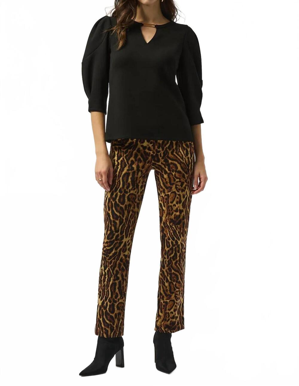 NEW JOSEPH RIBKOFF keyhole neckline three quarter puffed sleeves top in black
